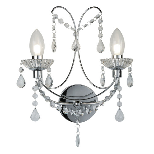 Searchlight Searchlight Autumn 2 Light Bathroom Wall Light Chrome With Crystal Glass