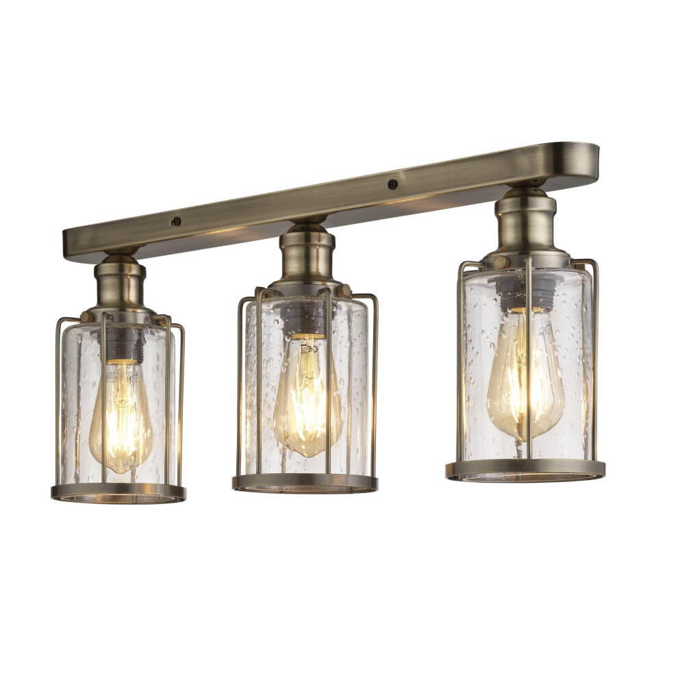 Searchlight Pipes 3 Light Flush Antique Brass With Seeded Glass