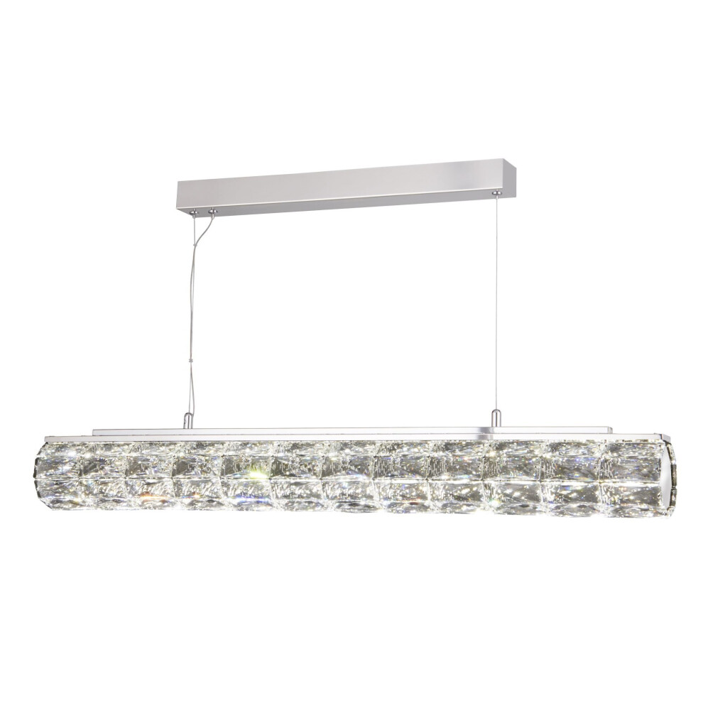 Searchlight Remy LED Pendant Hexagonal Tube Bar Chrome Clear Crystal Trim