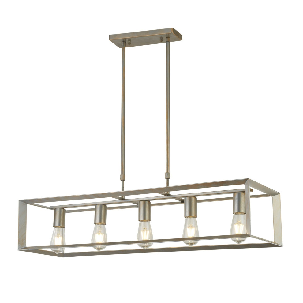 Searchlight Heaton 5 Light Oblong Pendant Brushed Silver Gold Finish