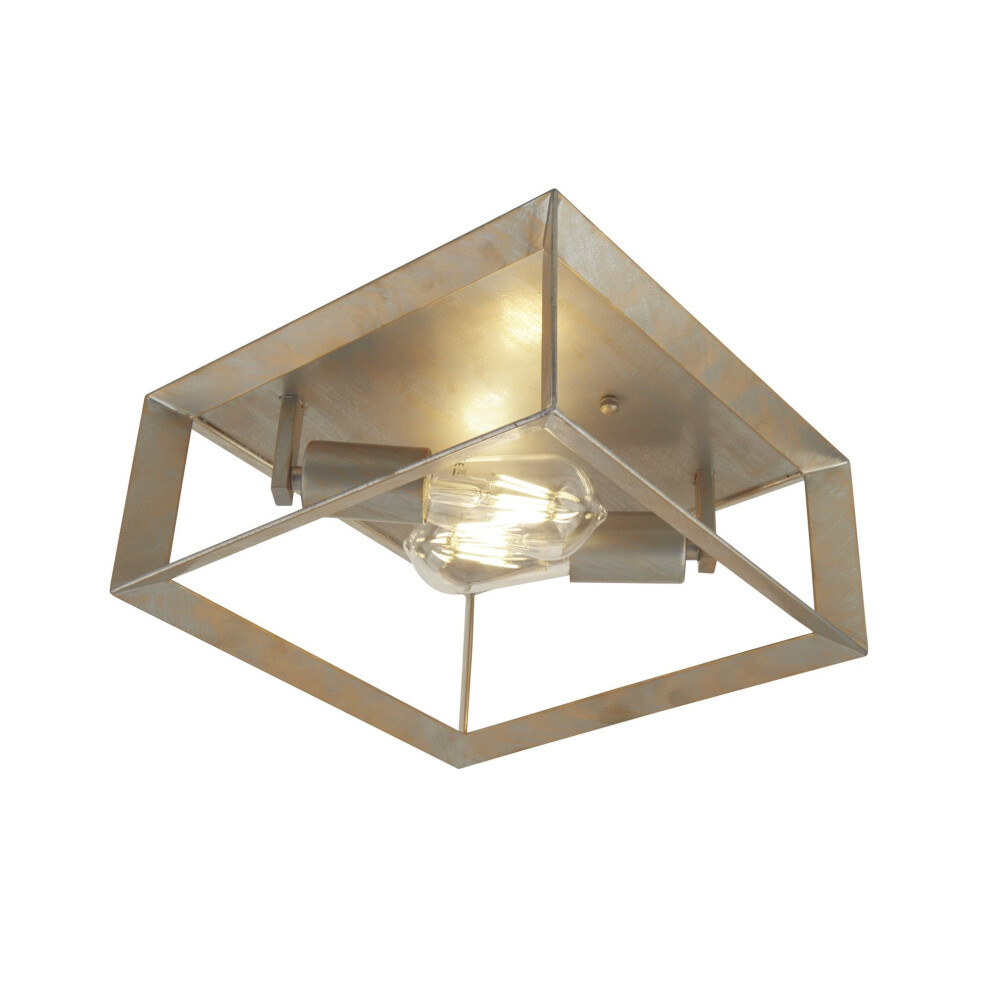 Searchlight Heaton 2 Light Ceiling Light Brushed Silver Gold Finish