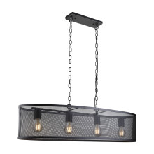 Searchlight Fishnet 4 Light Oval Pendant Matt Black