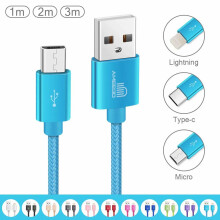 (1 metre, Light Blue) Ameego Braided 8 pin Cable | Heavy-Duty Charger