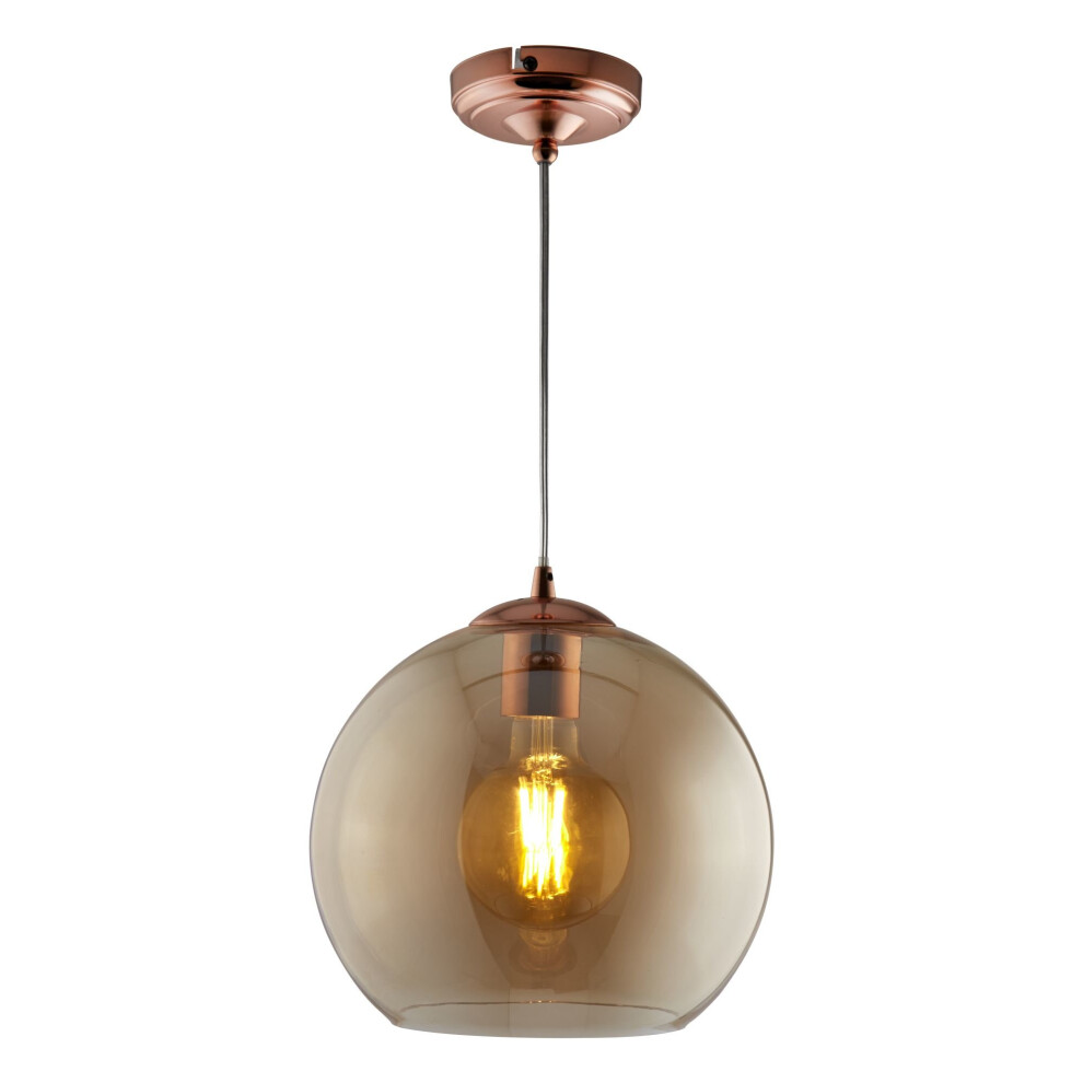 Searchlight Balls 1 Light Round Pendant 35Cm Dia Amber Glass Antique Brass