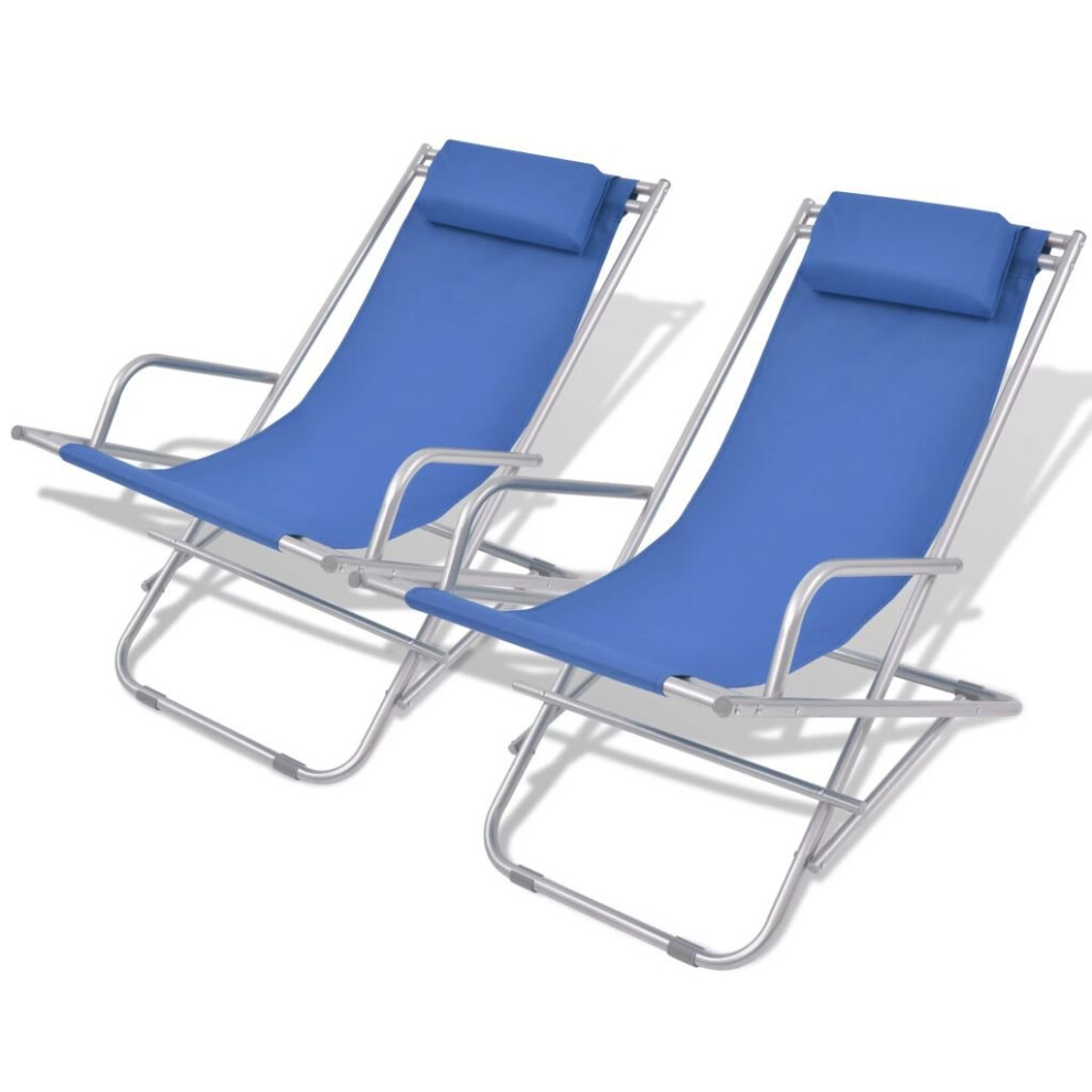 Vidaxl 2X Reclining Deck Chairs Steel Outdoor Sunloungers Swing Chairs Blue