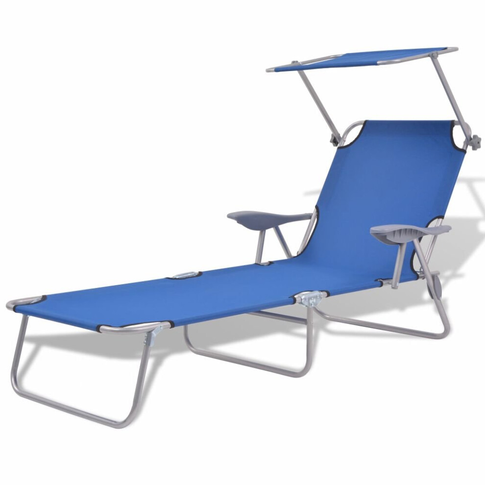 vidaXL Outdoor Sun Lounger with Canopy Patio Furniture Blue Steel 58x189x27 cm