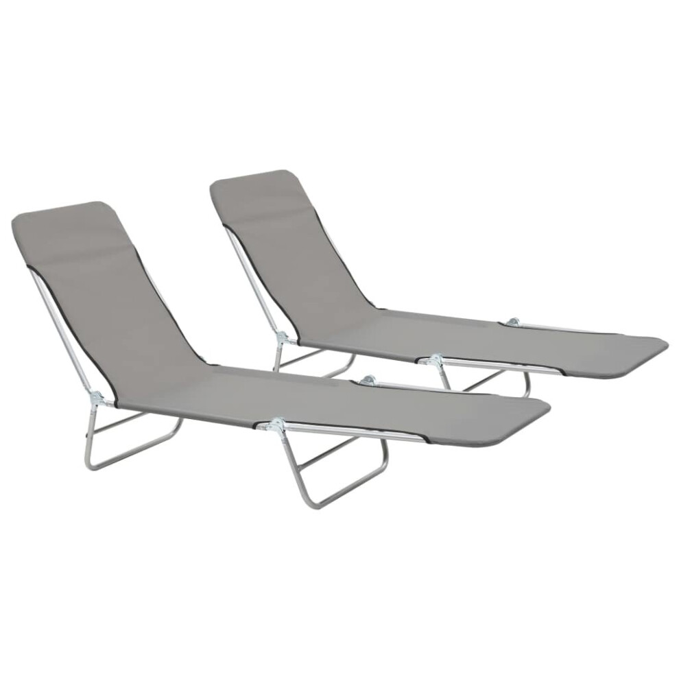 vidaXL 2x Foldable Sunloungers Grey Outdoor Garden Camping Recliner Daybed