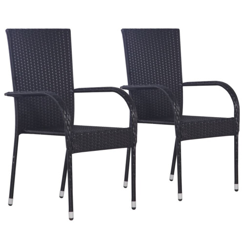 VidaXL vidaXL Stapelbare Gartenstühle 2 Stk. Poly Rattan Schwarz