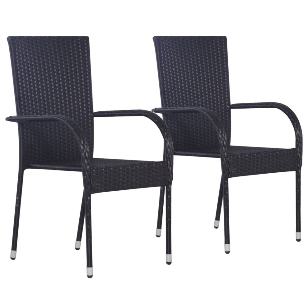 vidaXL 2x Outdoor Stacking Dining Chairs Poly Rattan Black Furniture Seat