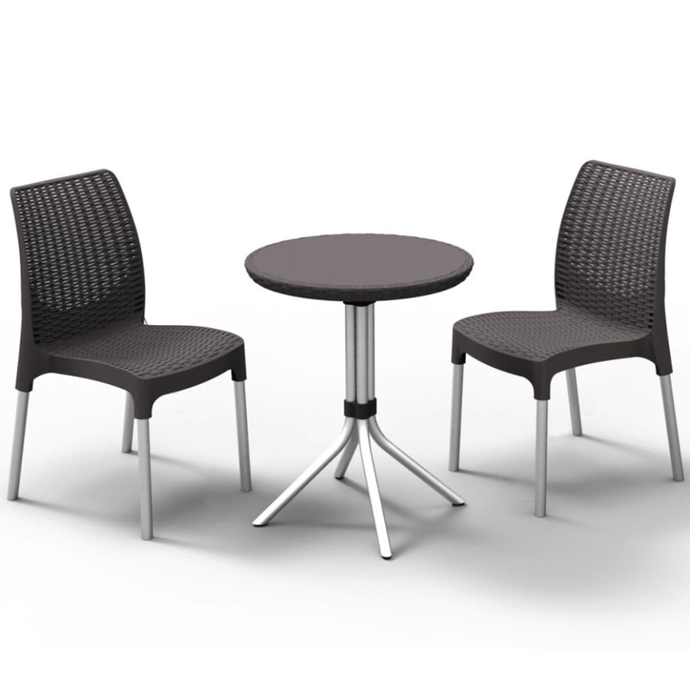 Keter Bistro Set 3 Piece Chelsea Graphite Outdoor Garden Table Chairs 223562