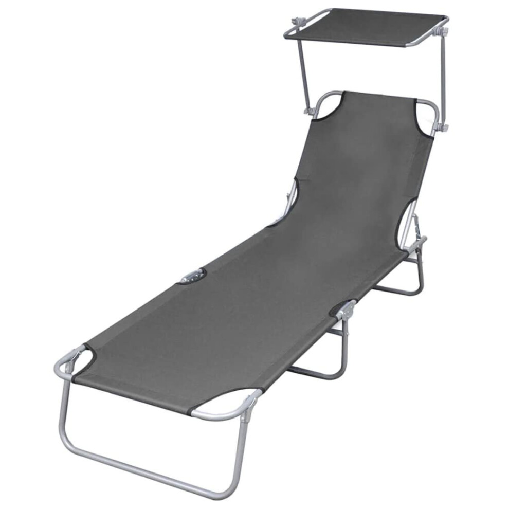 Vidaxl Foldable Sunlounger With Canopy Outdoor Daybed Recliner Chair Grey