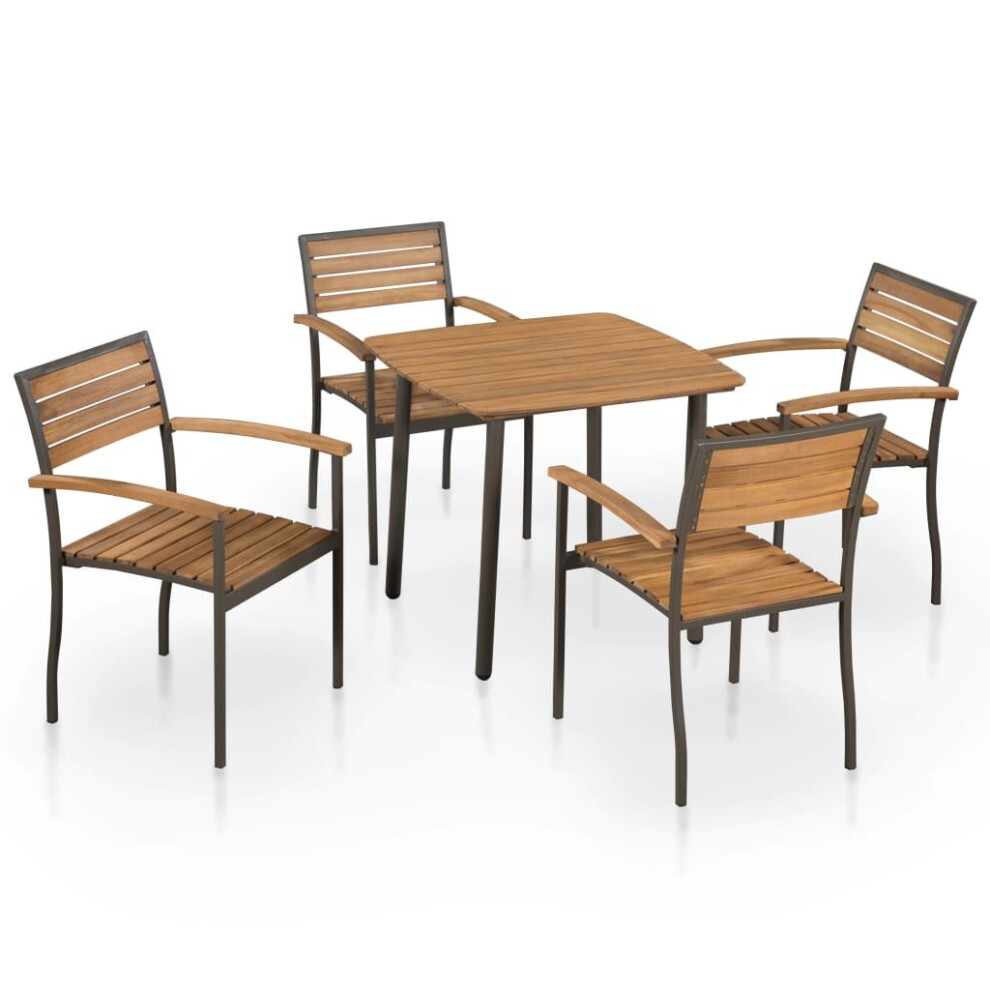 vidaXL Solid Acacia Wood and Steel Outdoor Dining Set 5 Piece Table Chairs