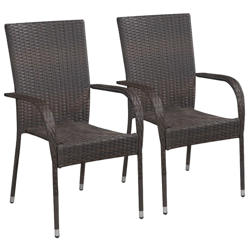 vidaXL 2x Outdoor Stacking Dining Chairs Poly Rattan Brown Home Kitchen Seats