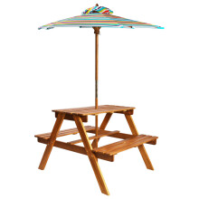 vidaXL Solid Acacia Wood Kids Picnic Table with Parasol Garden Bench Playset