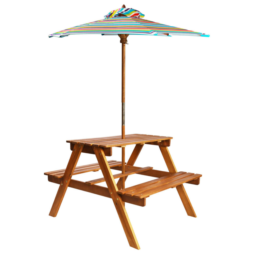 Vidaxl Solid Acacia Wood Kids Picnic Table With Parasol Garden Bench Playset