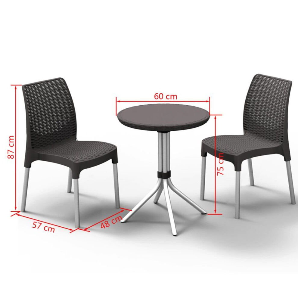 Keter Bistro Set 3 Piece Chelsea Graphite Outdoor Garden Table Chairs 223562 on OnBuy