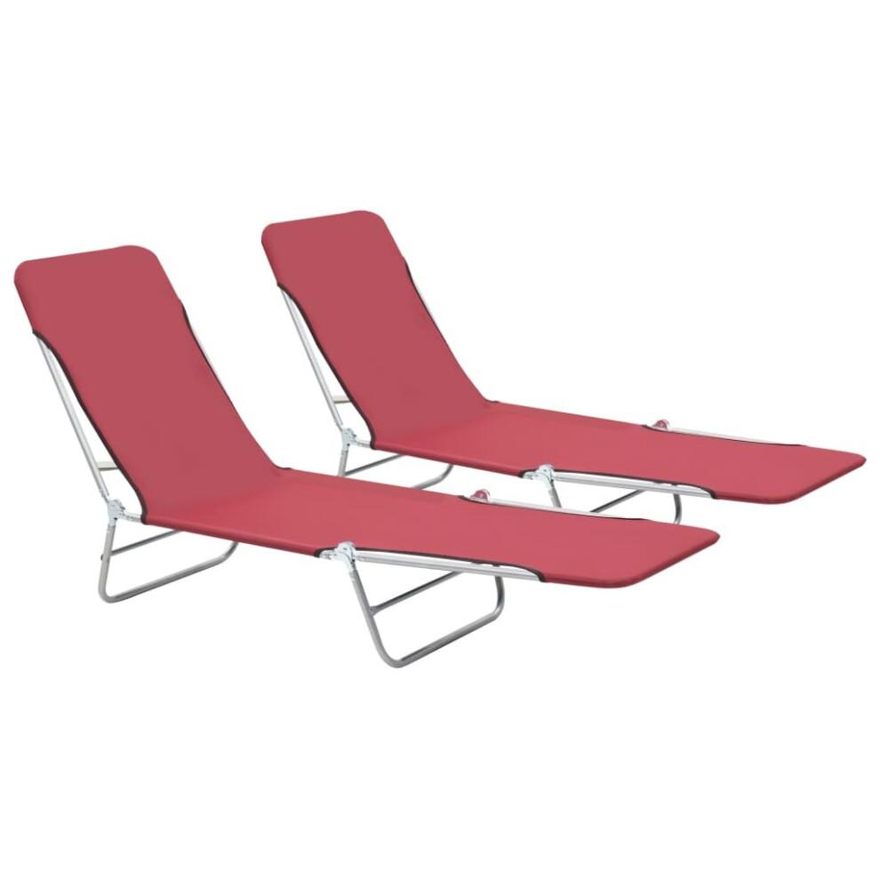 vidaXL 2x Foldable Sunloungers Red Outdoor Garden Camping Recliner Day Bed