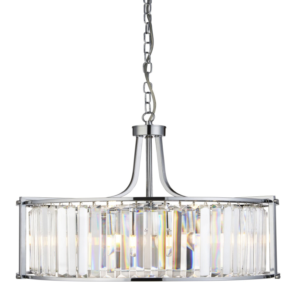 Searchlight Victoria 5 Light Drum Pendant Chrome With Crystal Glass