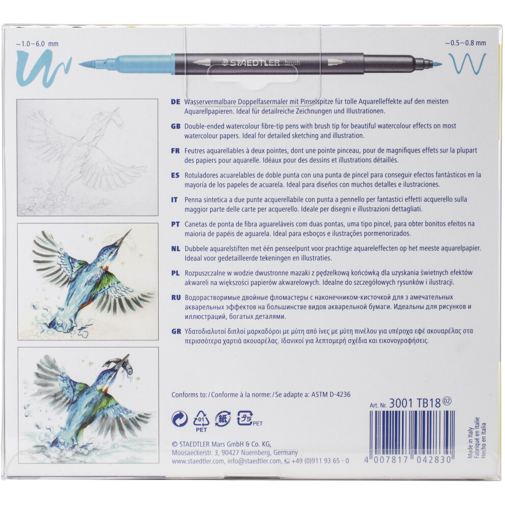 Marsgraphic Duo Double Ended Watercolor Brush Markers 18/Pkg-