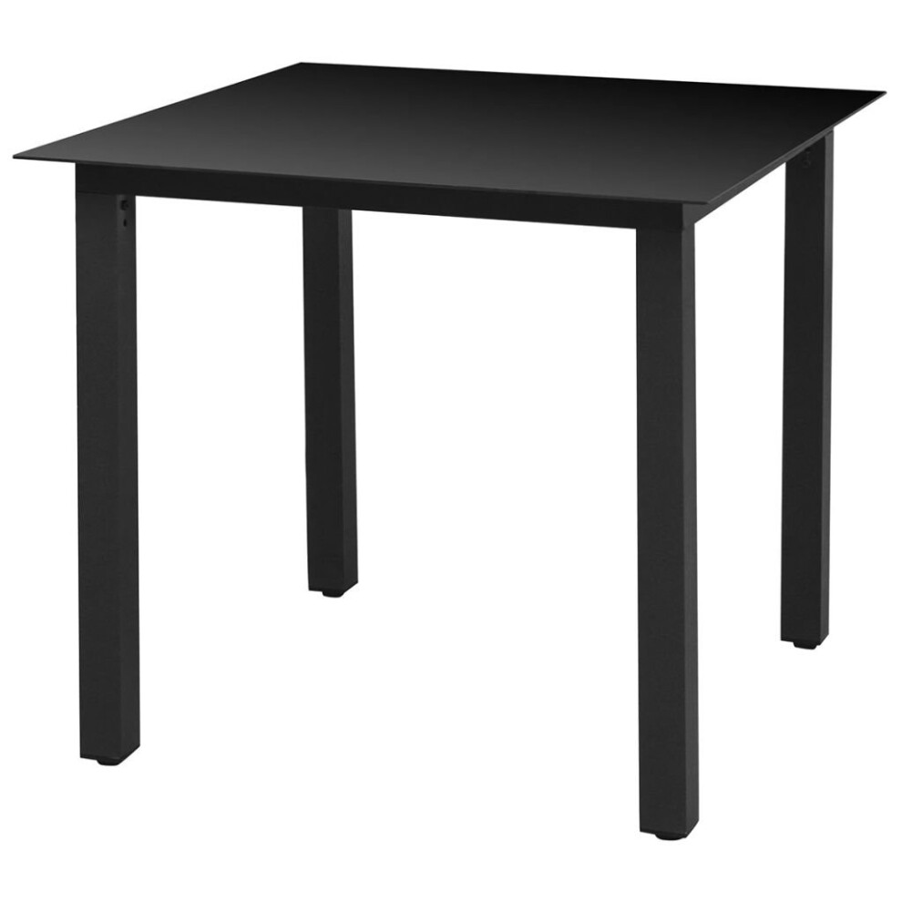 vidaXL Garden Dining Table Glass Aluminium 80x80x74 cm Black Outdoor Patio