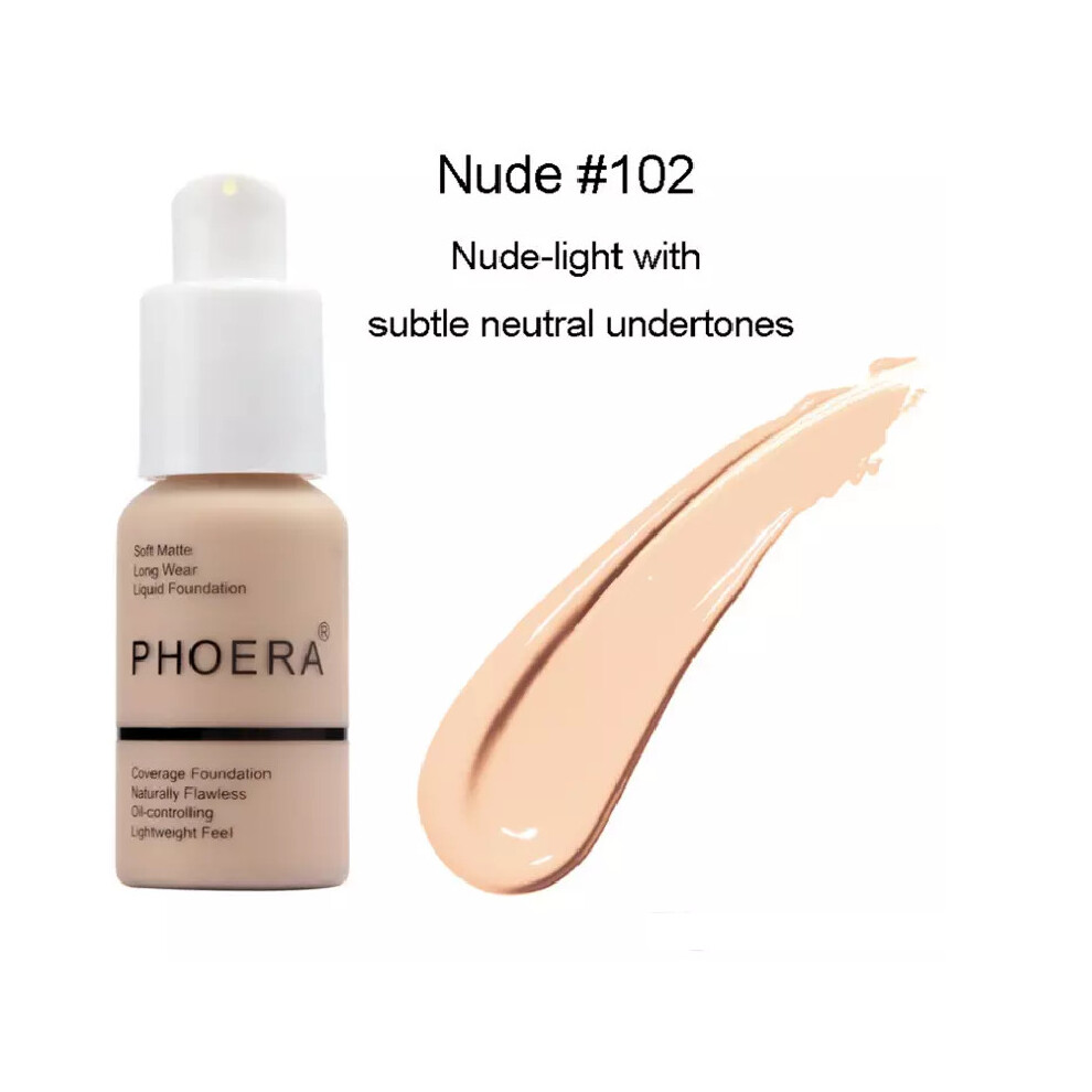 Phoera (102 - Nude) Full Coverage Liquid Matte Foundation - 30Ml