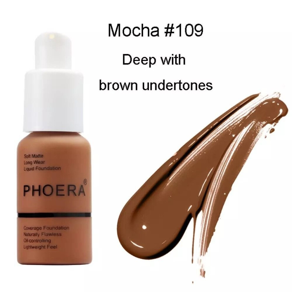 (109 - Mocha) Phoera Full Coverage Liquid Matte Foundation - 30ml