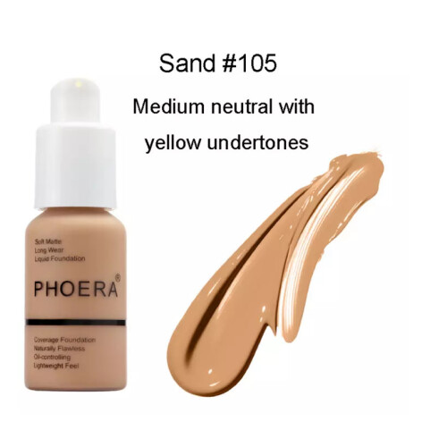 (105 - Sand) Phoera Full Coverage Liquid Matte Foundation - 30ml