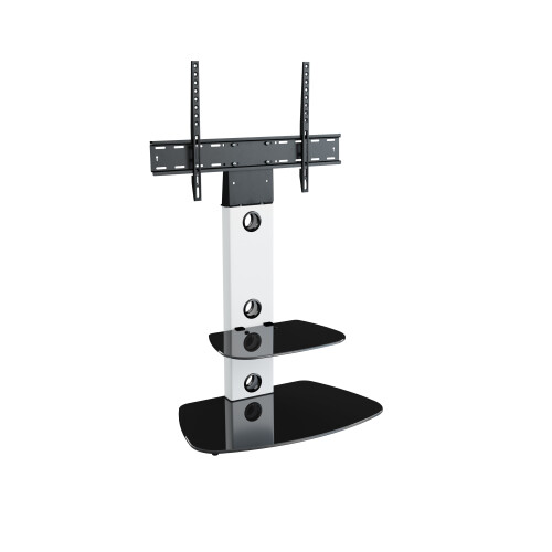 King Cantilever TV Stand with Brackets, White, Rounded Base, TVs up to 60