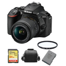 Nikon D5600-kit AF-P 18-55 mm VR + 64 GB SD-kaart + tas + EN-EL14A + 55-mm-filter