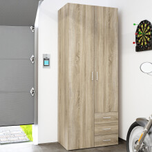 Wardrobe 2 Door 3 Drawer Double Clothes Storage Closet Oak
