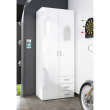 Double Wardrobe 2 Door 3 Drawer Robe Clothes Storage Hanging Shelving