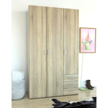 Triple Wardrobe 3 Door 3 Drawer Robe Clothes Storage Hanging Shelving Closet Oak