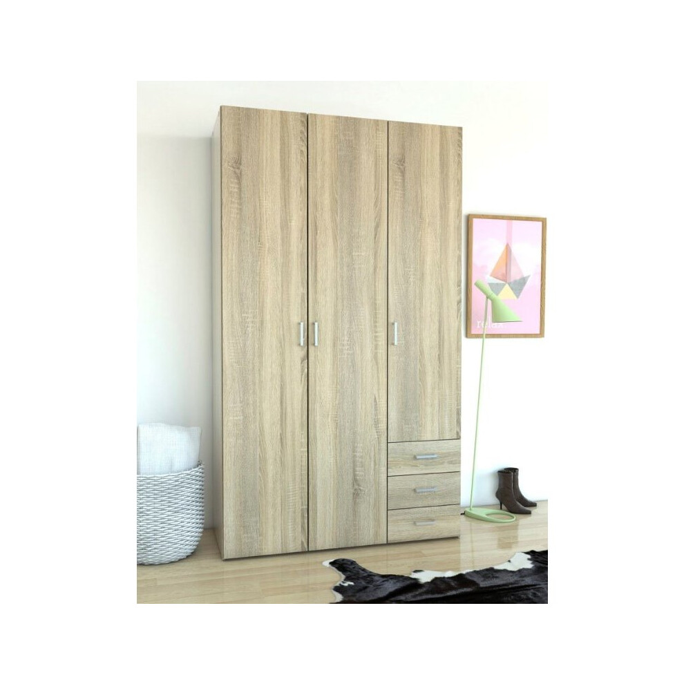 Florence Space 3 Door 3 Drawer Oak Wardrobe - Furniture To Go - Brown - Image 7