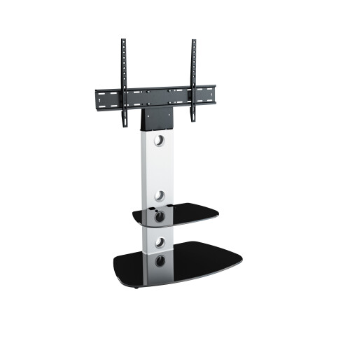 King Cantilever TV Stand with Brackets, Silver, Rounded Base, TVs up to 60