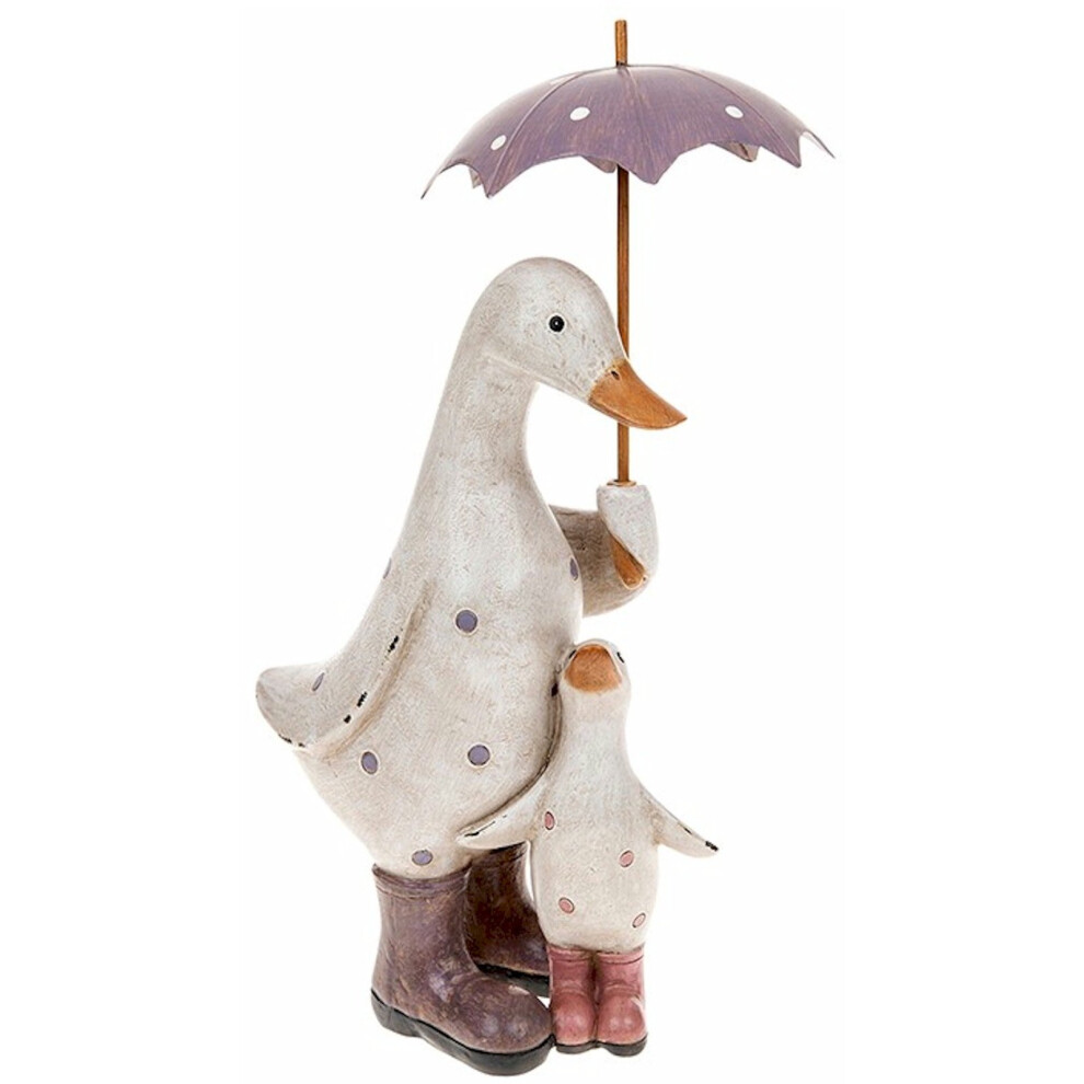 And Polka Dot Duck & Baby With Umbrella Ornament Figurine Pink/Lilac Shudehill Giftware