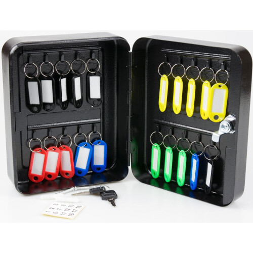 Key Cabinet Holder Safe Box Lockable Wall Mounted with 20 Tags - Black 1