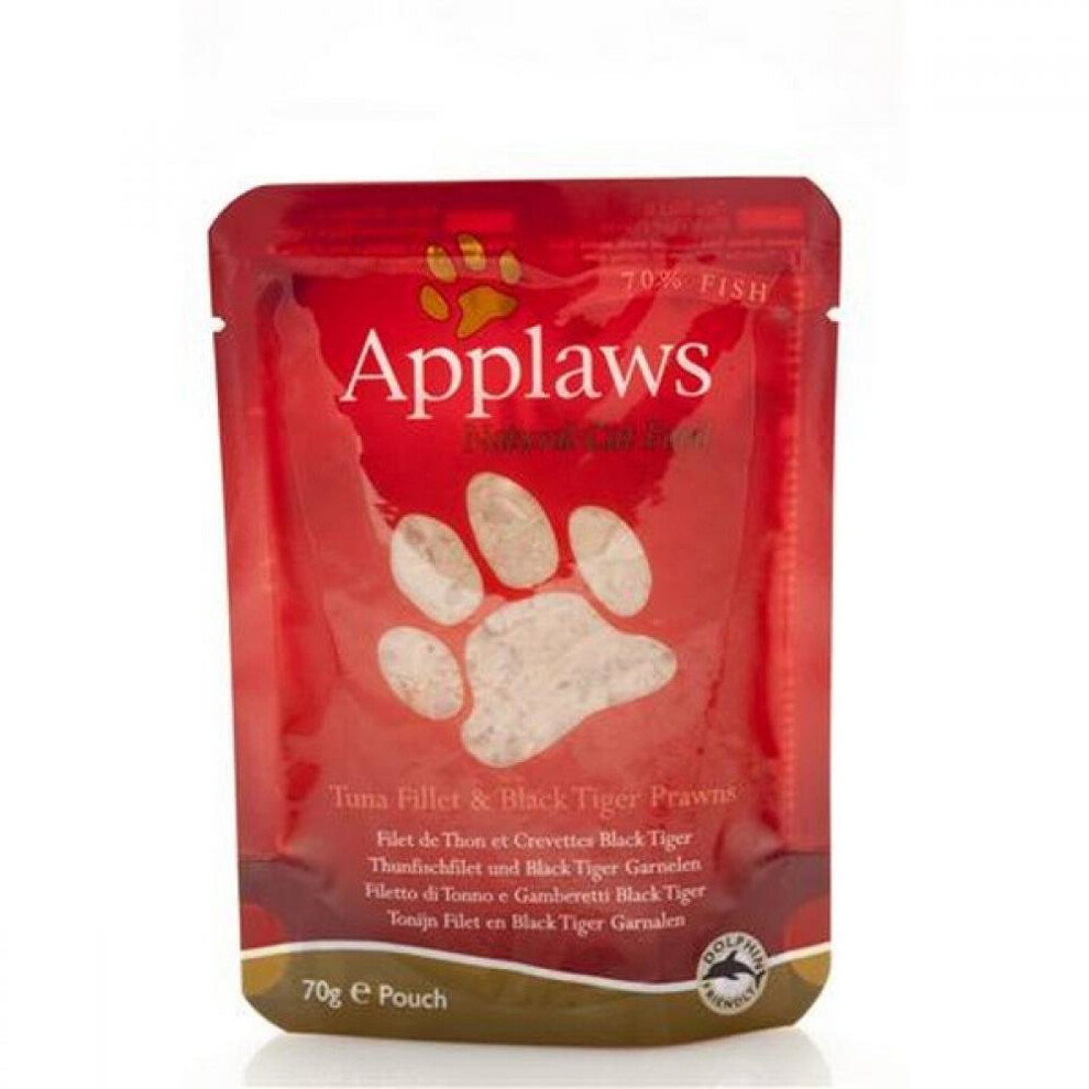 Applaws Tuna Fillet And Tiger Prawn Wet Cat Food (12 Pouches) Black