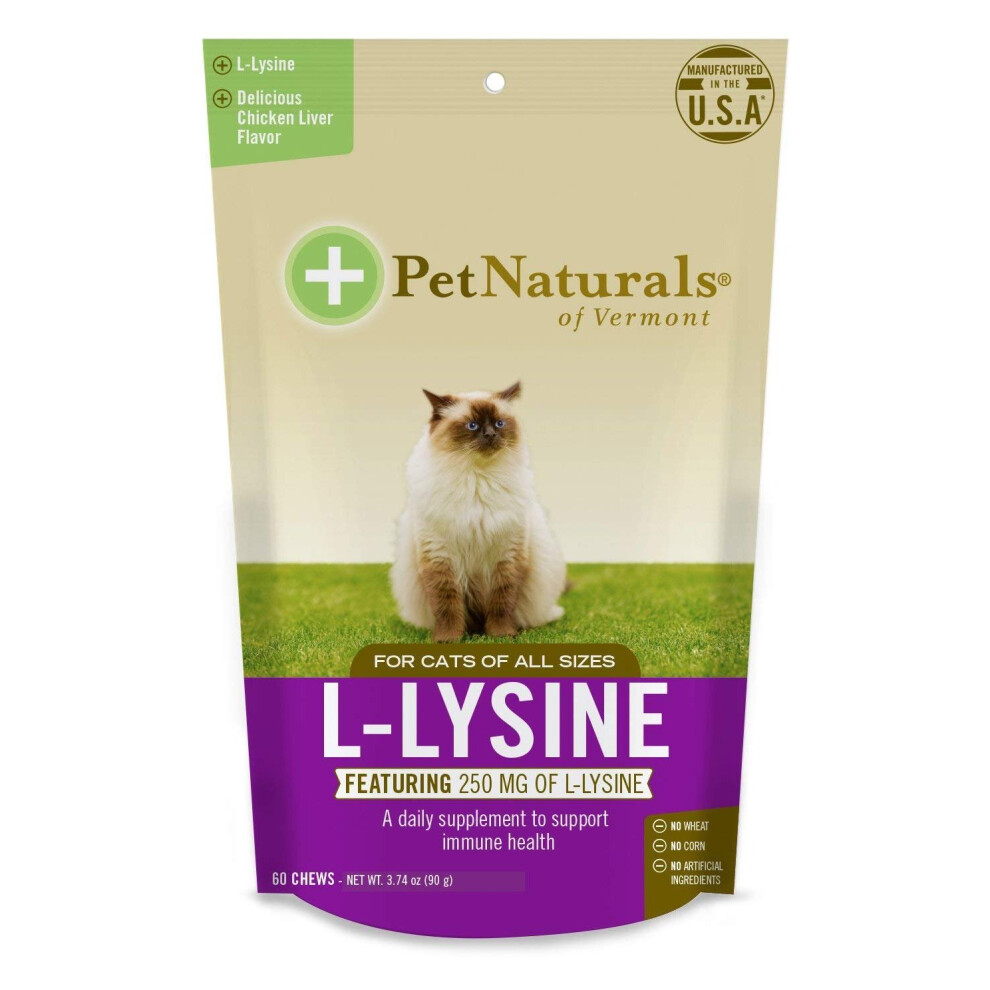 Pet Naturals of Vermont, L-Lysine, For Cats, Chicken Liver Flavour, 250 mg, 60 Chews