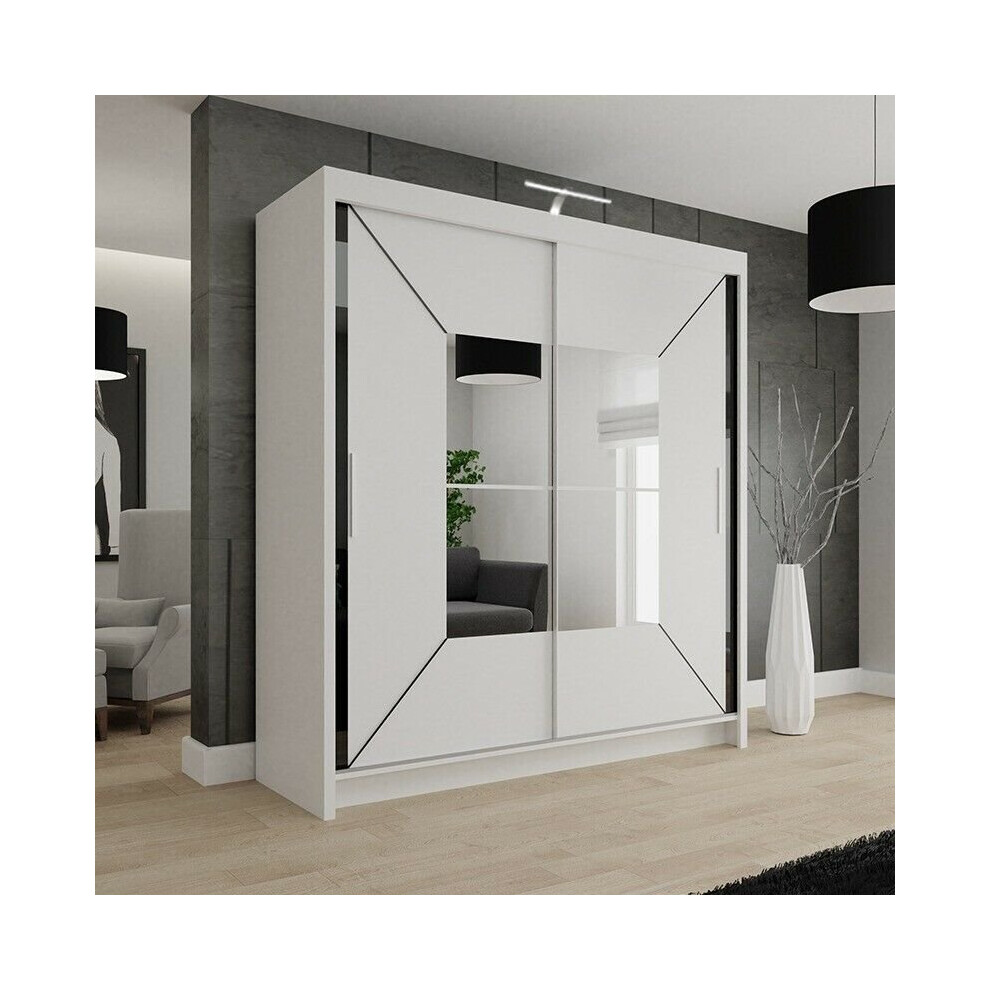 (120cm, White) Nicole Double Mirror Sliding Door Wardrobe