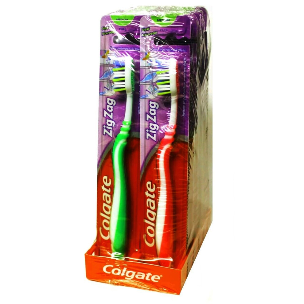 COLGATE ZIG ZAG TOOTHBRUSHES 12 PCS DEEP INTER DENTAL CLEANING MEDIUM BRISTLES