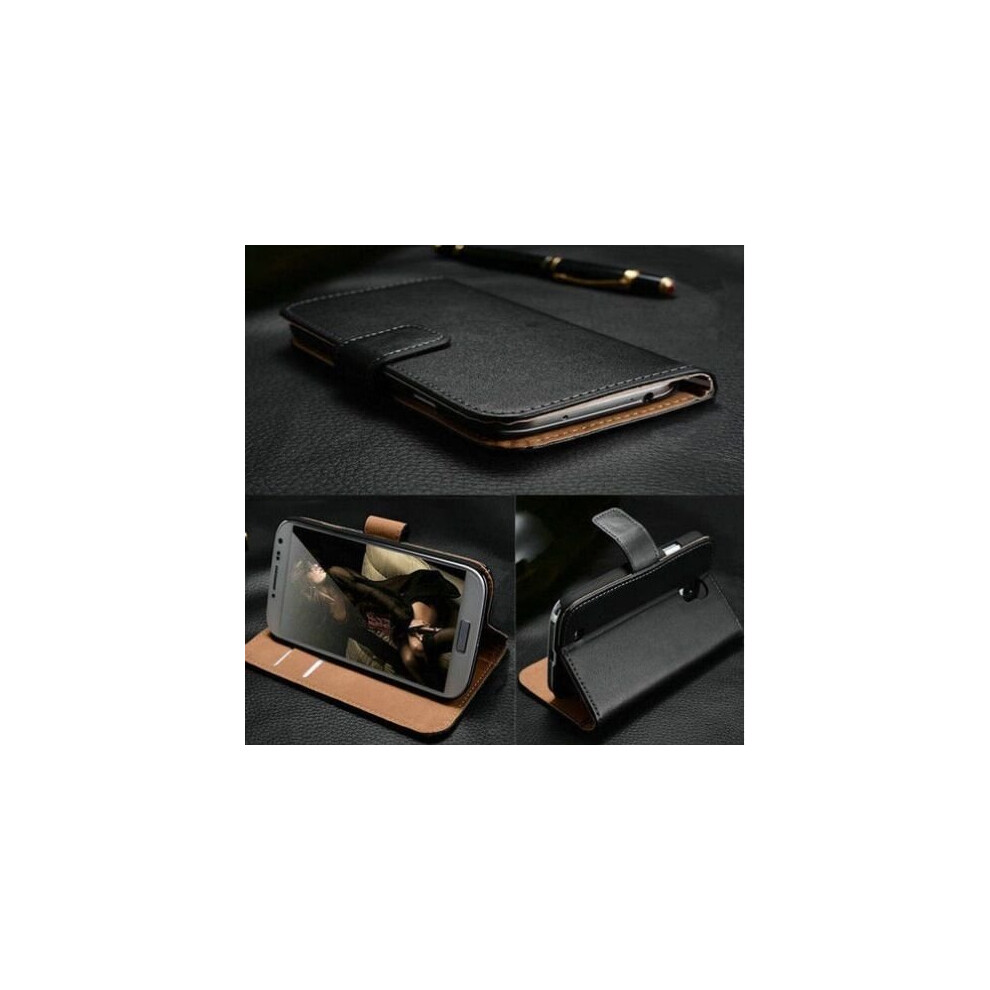 (S7 Edge) Luxury Genuine Real Leather Case Wallet Cover For Samsung Galaxy S7, S7 Edge, S8, S8 Plus, S9, S9 Plus, S10, S10 Plus, S10e Black 5055546093431