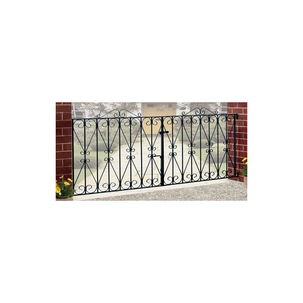 (3048mm (10ft) GAP X 914mm High Galvanised) Regent Scroll Driveway Garden Gates Metal Iron