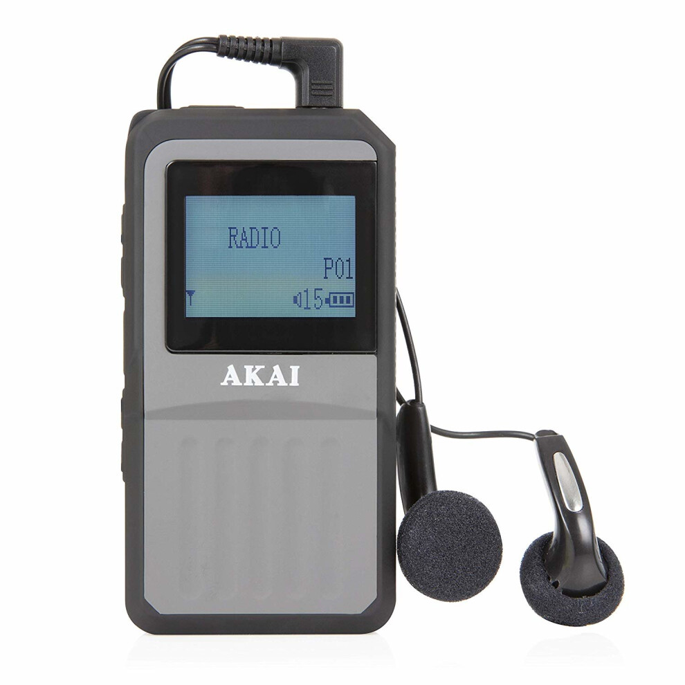 Akai A61027 Pocket DAB/FM Radio with LCD Display, Built-In Rechargeable Battery, Up to 7 Hours Playtime, 32 Track Programmable Memory, Lightweight, US