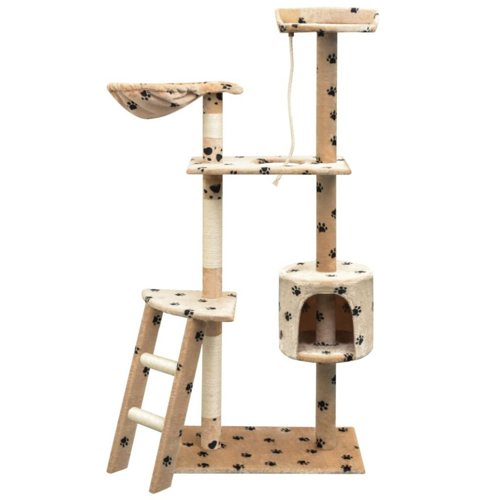 vidaXL Cat Tree with Sisal Scratching Posts 150 cm Paw Prints Beige Play Tower