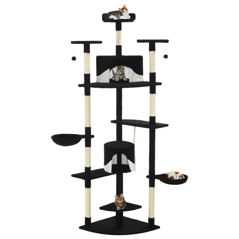 vidaXL Cat Tree with Sisal Scratching Posts 203cm Black and White Playhouse