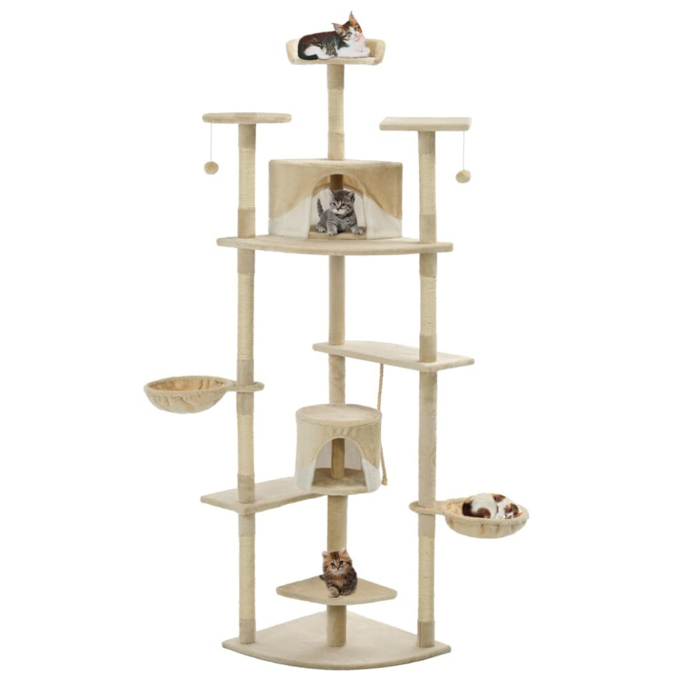 vidaXL Cat Tree with Sisal Scratching Posts 203cm Beige and White Playhouse