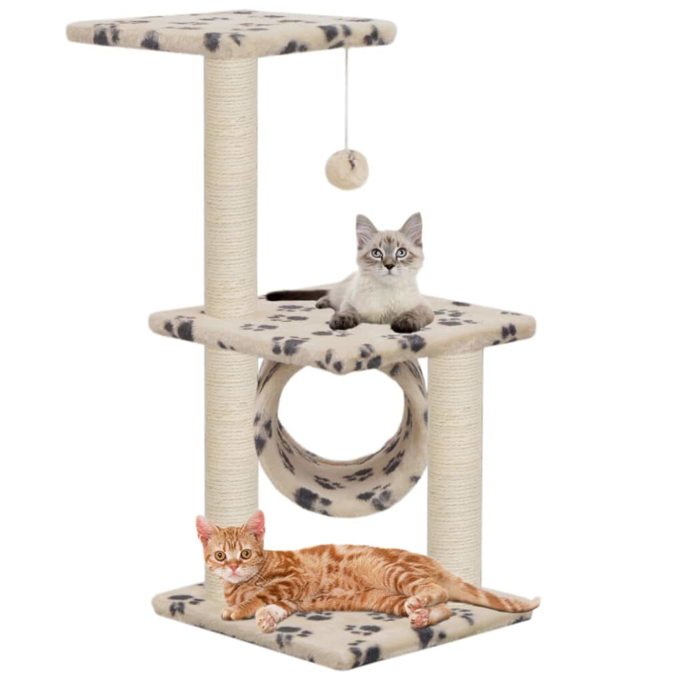 vidaXL Cat Tree with Sisal Scratching Posts 65cm Beige Paw Print Play Centre