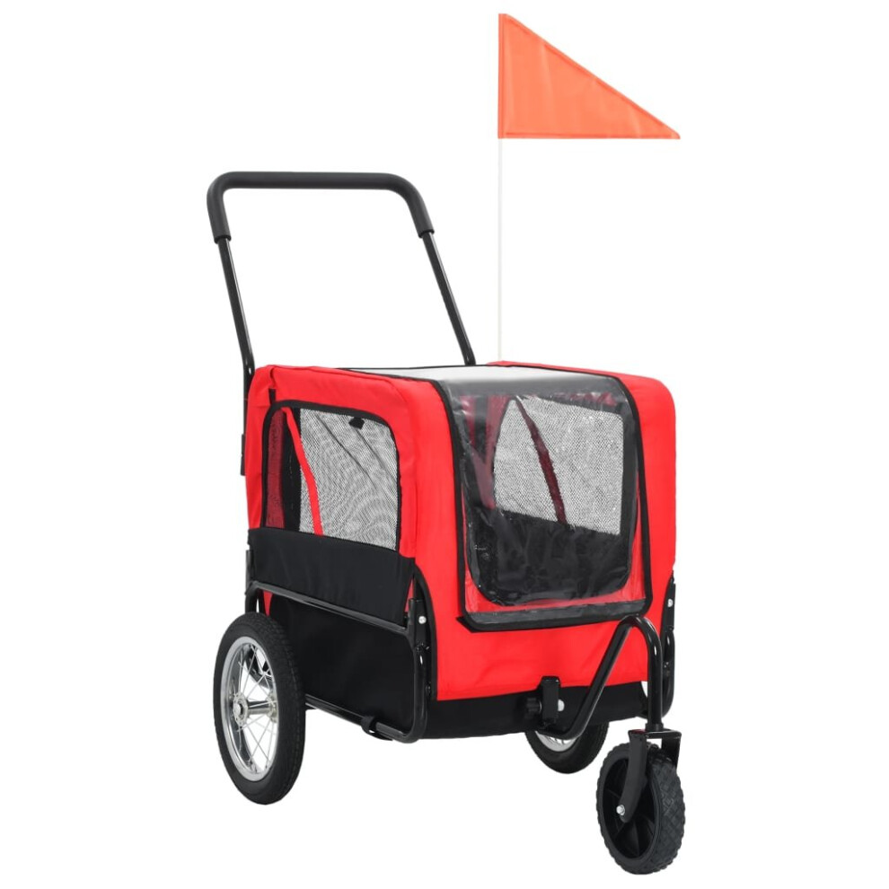 Vidaxl 2-In-1 Pet Bike Trailer And Jogging Stroller Dog Carrier And Red/Black