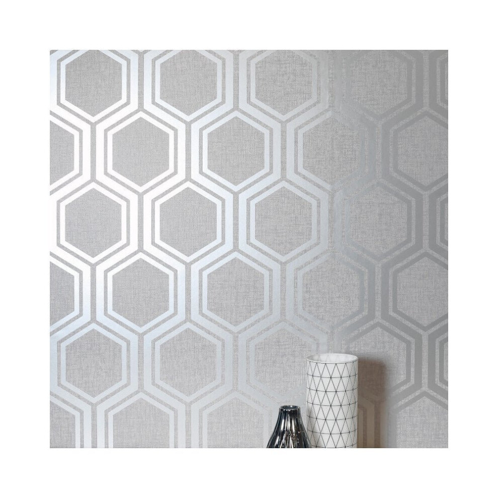 Luxe Hexagon Geo Metallic Textured Fabric Effect Wallpaper 910206