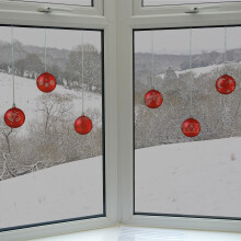 (Silver) Bauble Window Clings with Glitter Pattern & String
